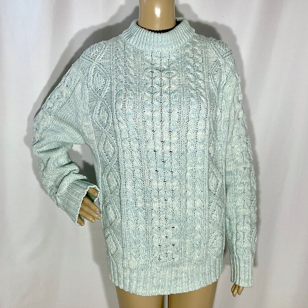 Vintage Thane Sz L Chunky Cableknit Fisherman Acrylic Sweater Marled